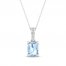 Aquamarine & White Lab-Created Sapphire Necklace Sterling Silver 18"