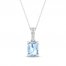 Aquamarine & White Lab-Created Sapphire Necklace Sterling Silver 18"