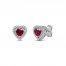 Lab-Created Ruby & Diamond Heart Earrings 1/10 ct tw 10K White Gold