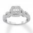 Diamond Engagement Ring 7/8 ct tw Baguette/Round 14K White Gold