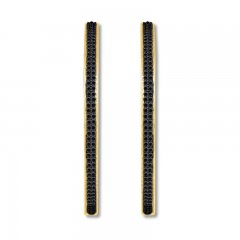 Black Diamond Hoop Earrings 1 ct tw Round-cut 10K Yellow Gold
