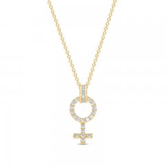 Diamond Female Symbol Necklace 1/4 ct tw Round/Baguette 10K Yellow Gold 18"
