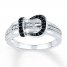 Black/White Diamond Belt Buckle Ring 1/5 ct tw Sterling Silver