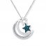 Moon & Star Necklace 1/8 ct tw Blue Diamonds Sterling Silver