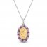 Lab-Created Ruby & White Lab-Created Sapphire Mary Necklace Sterling Silver/10K Yellow Gold 18"