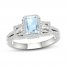 Aquamarine & Diamond Engagement Ring 1/2 ct tw Emerald/Round/Baguette-cut 10K White Gold