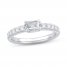 Gender Neutral Diamond Engagement Ring 7/8 ct tw Emerald & Round-cut 14K White Gold