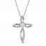 Lab-Created Opal & White Lab-Created Sapphire Cross Necklace Sterling Silver 18"