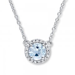 Aquamarine Necklace 1/10 ct tw Diamonds Sterling Silver