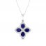 Blue Sapphire Flower Necklace 1/6 ct tw Diamonds 10K White Gold 18"