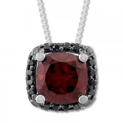 Garnet Necklace 1/15 ct tw Black Diamonds Sterling Silver