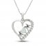 Lab-Created Opal & White Lab-Created Sapphire 'Mom' Heart Necklace Sterling Silver 18"