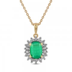 Emerald Halo Necklace 1/5 ct tw Diamonds 10K Yellow Gold 18"