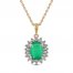 Emerald Halo Necklace 1/5 ct tw Diamonds 10K Yellow Gold 18"
