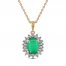 Emerald Halo Necklace 1/5 ct tw Diamonds 10K Yellow Gold 18"