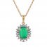 Emerald Halo Necklace 1/5 ct tw Diamonds 10K Yellow Gold 18"