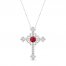 Ruby & Diamond Cross Necklace 1/20 ct two 10K White Gold 18"