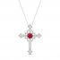 Ruby & Diamond Cross Necklace 1/20 ct two 10K White Gold 18"