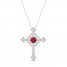 Ruby & Diamond Cross Necklace 1/20 ct two 10K White Gold 18"