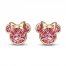 Children's Minnie Mouse Pink Glitter Stud Earrings 14K Yellow Gold