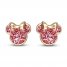 Children's Minnie Mouse Pink Glitter Stud Earrings 14K Yellow Gold