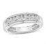 Men's Diamond Wedding Band 5/8 ct tw Round/Baguette 10K White Gold