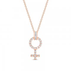 Diamond Female Symbol Necklace 1/4 ct tw Round/Baguette 10K Rose Gold 18"
