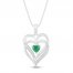Lab-Created Emerald & Diamond Heart Necklace Sterling Silver 18"