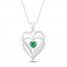 Lab-Created Emerald & Diamond Heart Necklace Sterling Silver 18"