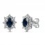Blue Sapphire & Diamond Burst Earrings 1/8 ct tw 10K White Gold