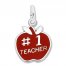 #1 Teacher Apple Charm Red Enamel Sterling Silver