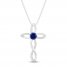Blue & White Lab-Created Sapphire Cross Necklace Sterling Silver 18"