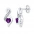 Heart Amethyst Earrings 1/20 ct tw Diamonds Sterling Silver