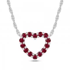 Lab-Created Ruby Heart Necklace Sterling Silver 18"