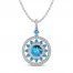 Blue Topaz & White Lab-Created Sapphire Medallion Necklace Sterling Silver 18"