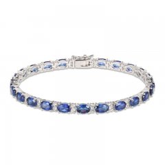 Blue/White Lab-Created Sapphire Bracelet Sterling Silver 7.25"