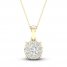Diamond Halo Necklace 1/2 ct tw Round-Cut 10K Yellow Gold 18"