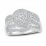 Diamond Flower Ring 1 ct tw Round & Baguette-cut 10K White Gold