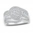 Diamond Flower Ring 1 ct tw Round & Baguette-cut 10K White Gold