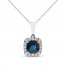 Blue Sapphire & Diamond Necklace 1/8 ct tw Cushion/Round-Cut 10K White Gold 18"