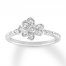 Diamond Floral Ring 1/4 ct tw Round-cut Sterling Silver
