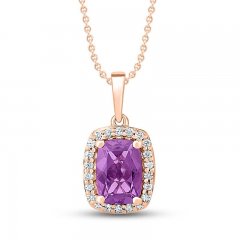 Amethyst Necklace 1/10 ct tw Diamonds 10k Rose Gold 18"