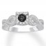 Black/White Diamond Engagement Ring 1/2 Carat tw 10K White Gold