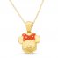 Children's Minnie Mouse Enamel Necklace 14K Yellow Gold 13"