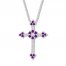 Amethyst/Lab-Created Sapphire Cross Necklace Sterling Silver