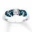 Blue & White Diamonds 1/8 ct tw Round-cut Sterling Silver Ring