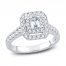 Diamond Engagement Ring 1 ct tw Emerald/Round-Cut 14K White Gold