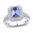 Tanzanite & Diamond Engagement Ring 5/8 ct tw Emerald/Round-Cut 14K White Gold
