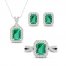 Lab-Created Emerald & White Lab-Created Sapphire Boxed Set Sterling Silver