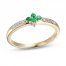 Emerald & Diamond Dainty Flower Ring Round-cut 10K Yellow Gold